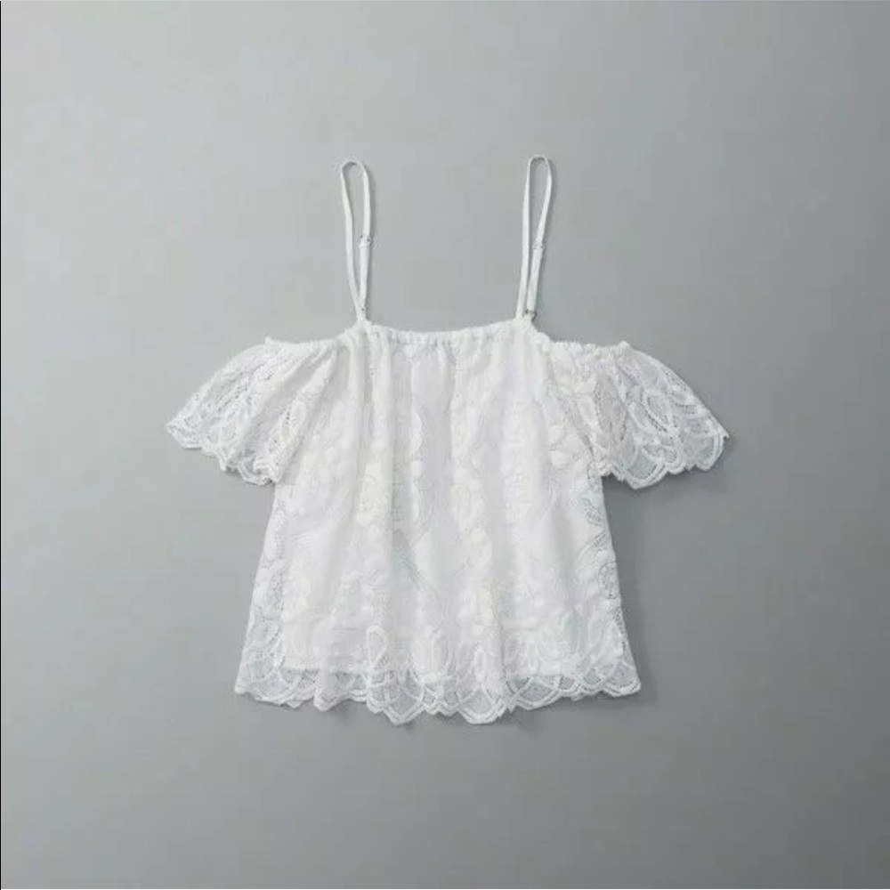 Abercrombie & Fitch Lace Cold Shoulder Peasant Top